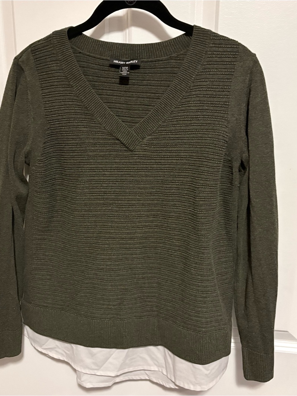 Hilary Radley Olive Ribbed V-Neck Sweater